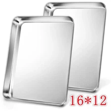 2PCS Stainless Steel Cookie Sheet Baking Pan Oven Tray Commercial Baking Sheet