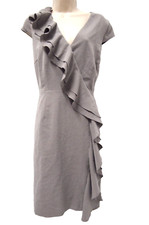 Calvin Klein Womens Dress 6 Sheath Ruffle Grey Career Sleeveless Cap Sleeve