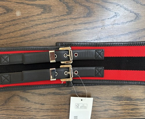 Michael Kors Collection belt red black stripe wide belt leather and canvas M L - 第 1/6 張圖片