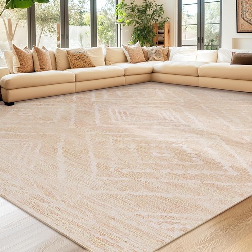 Soft & Stylish 6x9 Machine Washable Low Pile Non-Slip Area Rug in Light Camel - Picture 9 of 10