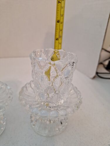 Partylite Quilted Crystal Pair Votive Candle Holders 2 Piece Set Vintage 5” - Picture 2 of 4