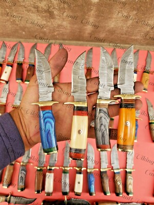 #ad Lots of 60 Custom Handmade Damascus Steel 6quot; Skinner amp; Hunting Knives W Sheath. $108.80