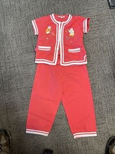 Vintage ASIAN Daffodil Chinese Embroidered CHILDS Kimono Outfit PINK 1950's