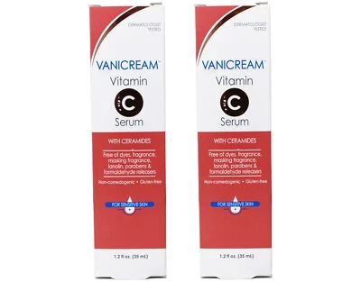 2 Pk Vanicream Vitamin C Face Serum with Ceramides for Sensitive Skin, 1.2 fl oz