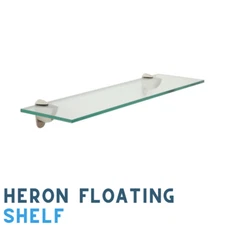12" x 30" Inch Heron Clear Tempered Floating Glass Shelf Kit 3/8" Thick  