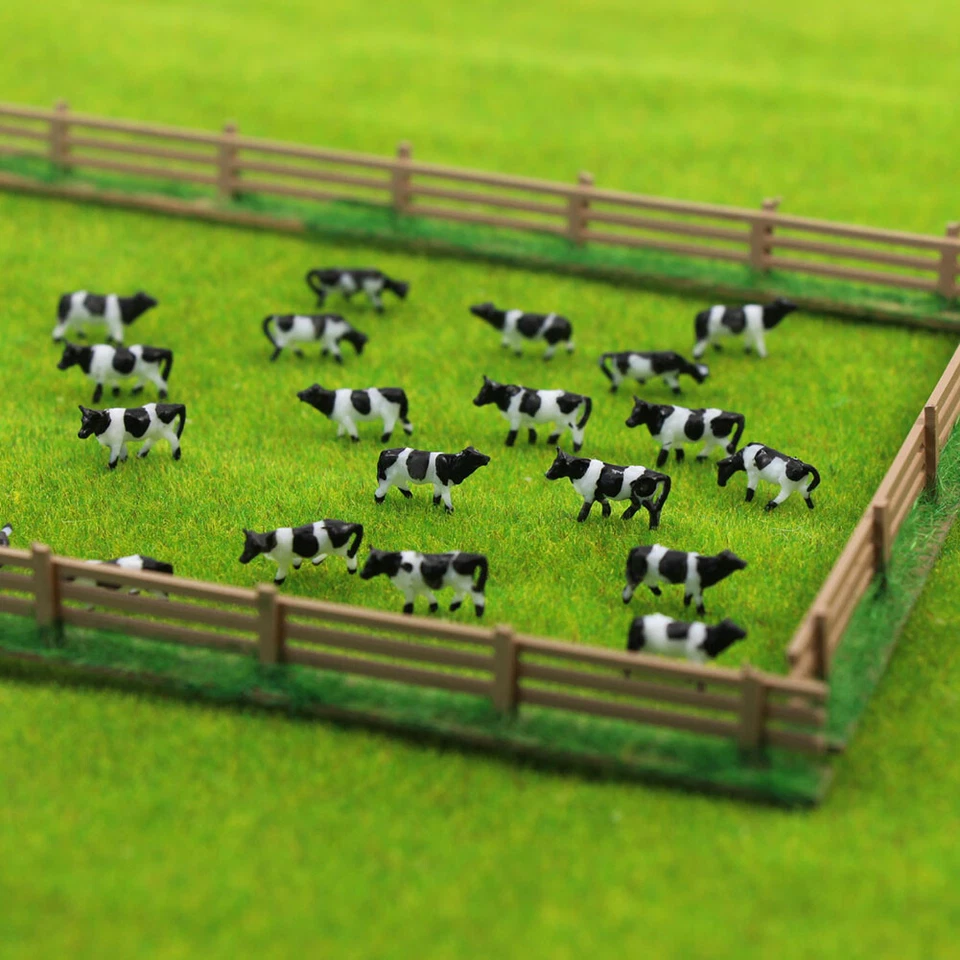 60pcs Échelle N 1:150 Modèle de Vaches Noir Blanc Peint Animal de la Ferme - Photo 2/4