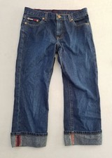 Vintage 2001 Tommy Hilfiger Jeans Logo Roll Cuff Crop Capri Junior sz 9 31W HA