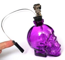 Purple Skulls Shape Quartz Water Glass Skulls Smoking Pipe Crystal Hookah