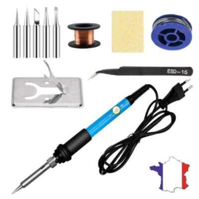 Fer à Souder Electronique Réglable Température 60W Soudage 8 en 1 Kit avec 6 PCS Têtes Différents, Fil de Soudure pour Divers