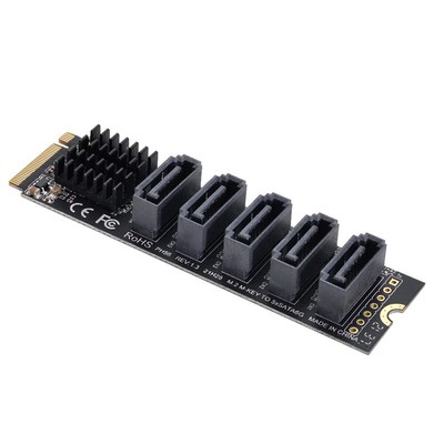 Cablecc NGFF NVME M-Key PCI Express to SATA 3.0 6Gbps 5 Ports Adapter PCIE SSD