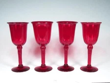 Blenko West Virginia Art Glass SET (4) EARLY RUBY Goblets Bill Blenko 1930s 40s