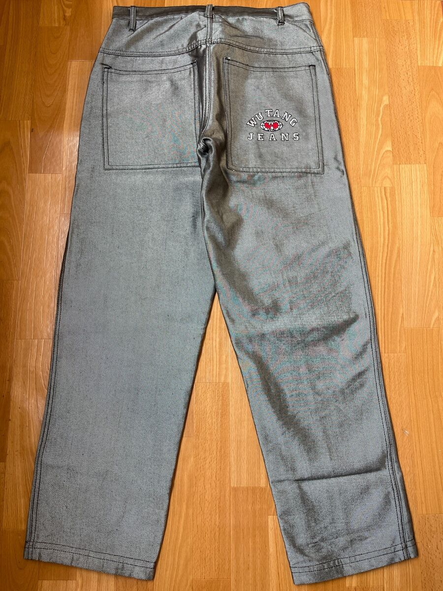 WU WEAR jeans, shiny gray silver metallic vintage hip hop WU WEAR jeans, shiny gray silver metallic vintage hip hop
