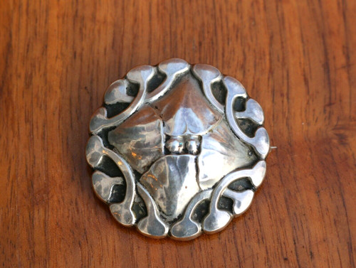 RARE! Antique Early Mark Georg Jensen 830 Silver Pin Brooch #16