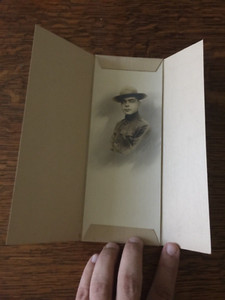 Photo WW1 Soldier Doughboy Marine on card in holder 1919 Harding Brooklyn NYC