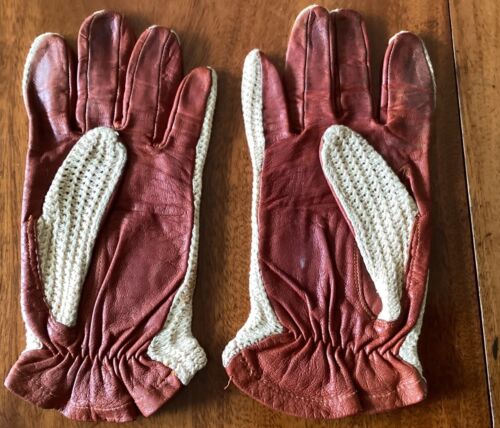 Vintage 70s Unlined Ladies Cream & Tan  Quality Supple Leather Driving Gloves. - Picture 1 of 3