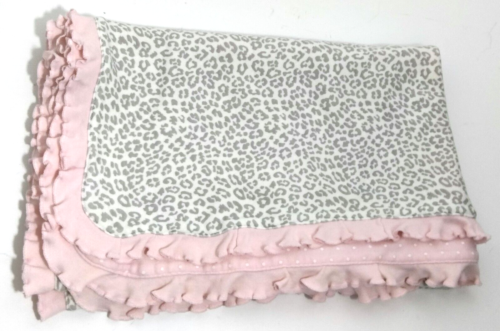 Carter's Gray Leopard Cheetah Pink Polka Dot Ruffle Cotton Baby Blanket