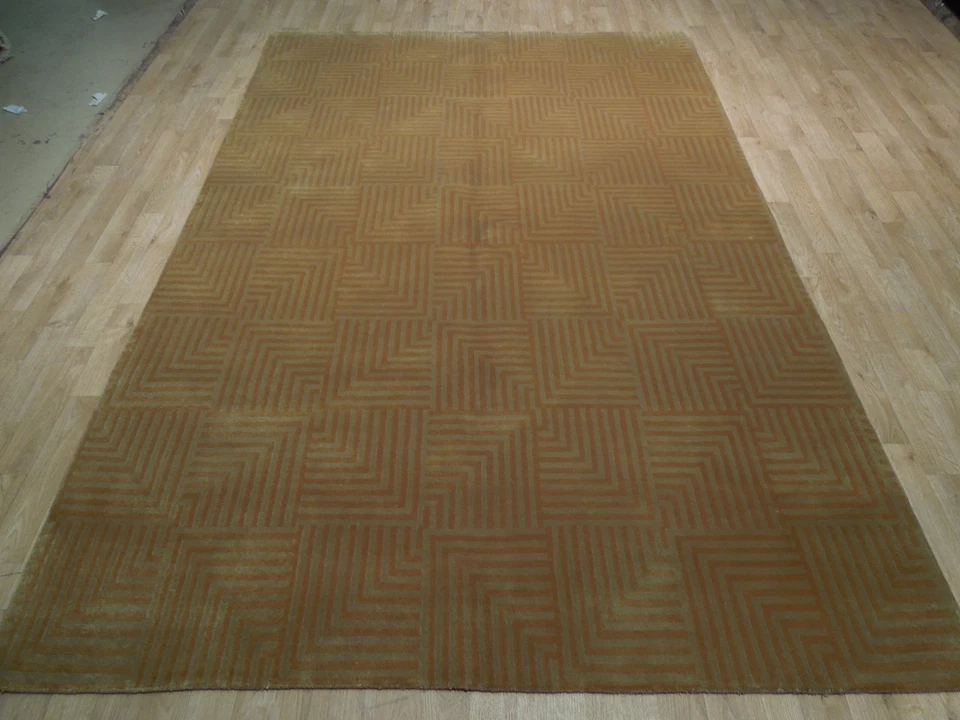 Alfombra Hecha a Mano de Lana Moderna Marrón Claro Terracota 6x9' Dos Tonos B-79929 Foto 4 de 4