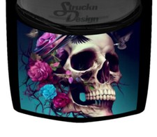 Sugar Skull Floral Flowers Truck Car Vinyl Decal Graphic Hood Wrap Blue Teal
