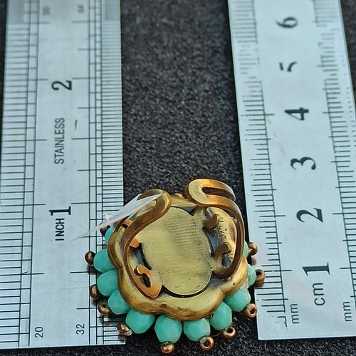 Michal Negrin Chunky Ring Turquoise Bead Cluster Flowers Crystal Gift Box New - Picture 5 of 17