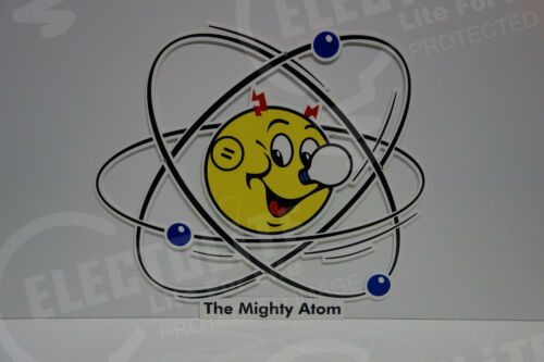 The MIGHTY ATOM Reddy Kilowatt Power DIE CUT Electric SIGN ELECTRICIAN GIFT - Picture 2 of 3