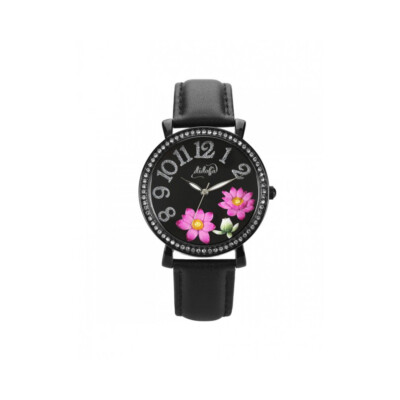 Damenuhr DIDOFA' FLOWERS DF-3020C Leder Schwarz Swarovski 3D