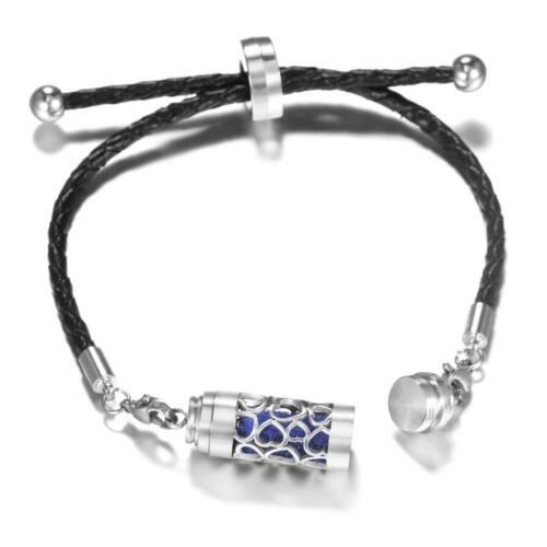 Leather Aroma Locket Steel Bangle Essential Oil Aromatherapy Bracelet;