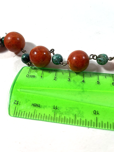 Vintage Natural Red Sponge Coral And Chrysocolla Beaded Necklace 925 Bracelet - Picture 11 of 24