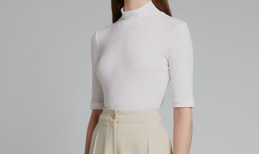 $395 Rosetta Getty Women's White Mock-Neck Cotton Shirt Size XL