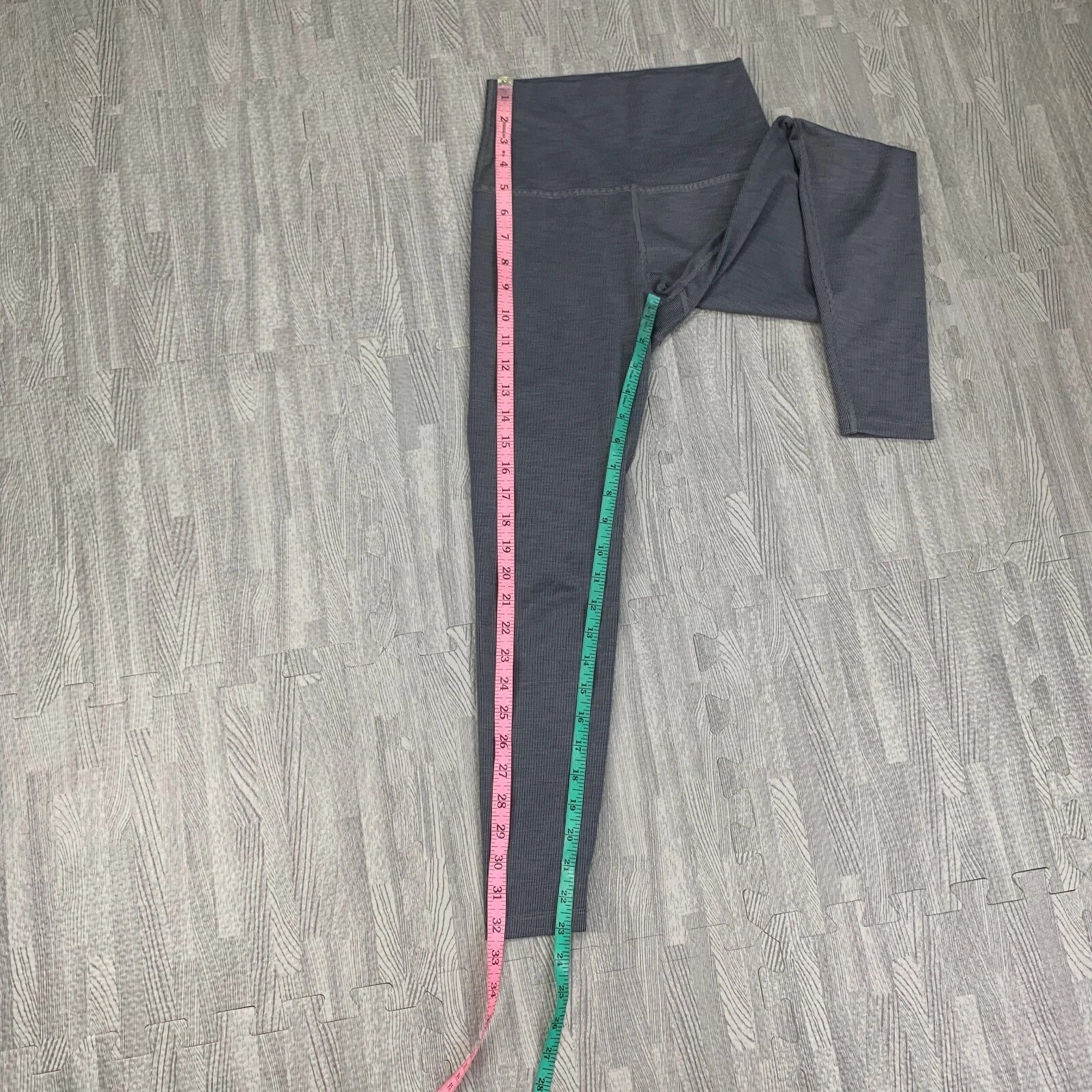 beyond-yoga titanium pinstripe mid rise wide waistband leggings