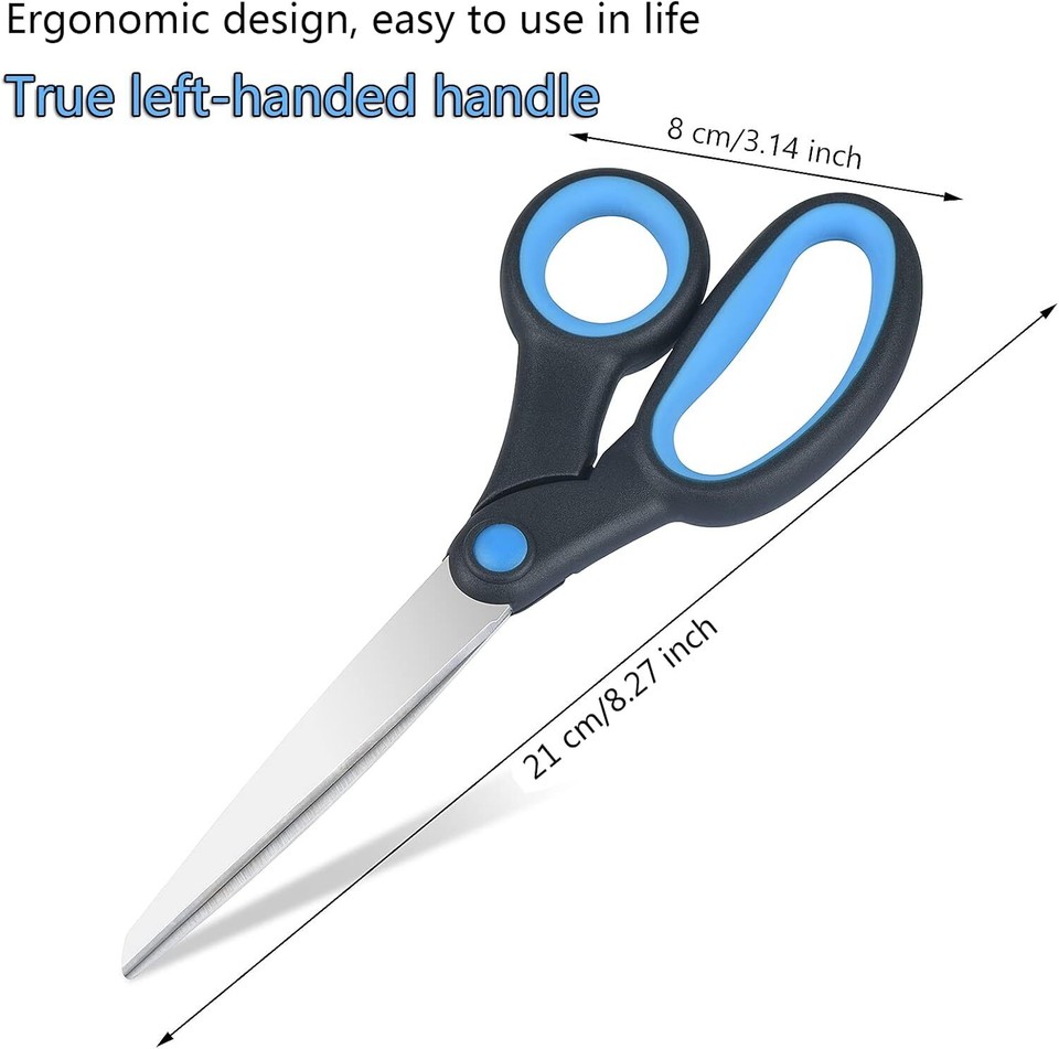 Left Handed Scissors for Adults Kids Student, 8 Inch Lefty Black/Blue