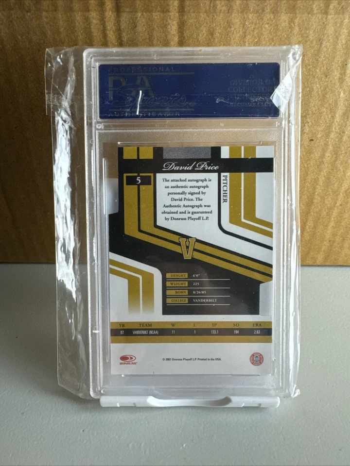 David Price 2007 Donruss Elite Extra Edition RC Auto /100 PSA 10 Gem Mint - Image 2 of 2
