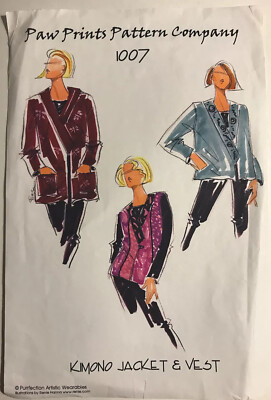 UNCUT Paw Prints 1007 Misses Kimono Jacket Blazer Vest XS-3XL Sewing Pattern