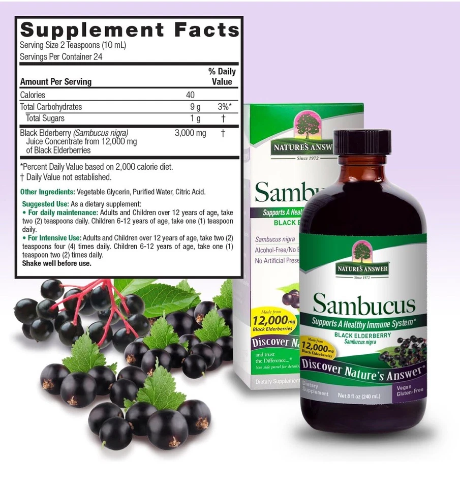 Natures Answer Sambucus Immune 12000 mg 8floz validade 6/26 sem álcool, vegano, kosher - Imagem 4 de 4