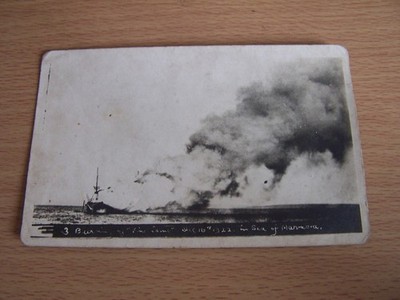 French Ship Vintage RP Postcard Vihn Long on Fire 1922 Sea of Marmara Disaster
