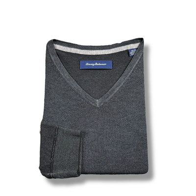 Tommy Bahama Charcoal Gray Pure Extrafine Merino Wool V-Neck Sweater Mens XL EUC