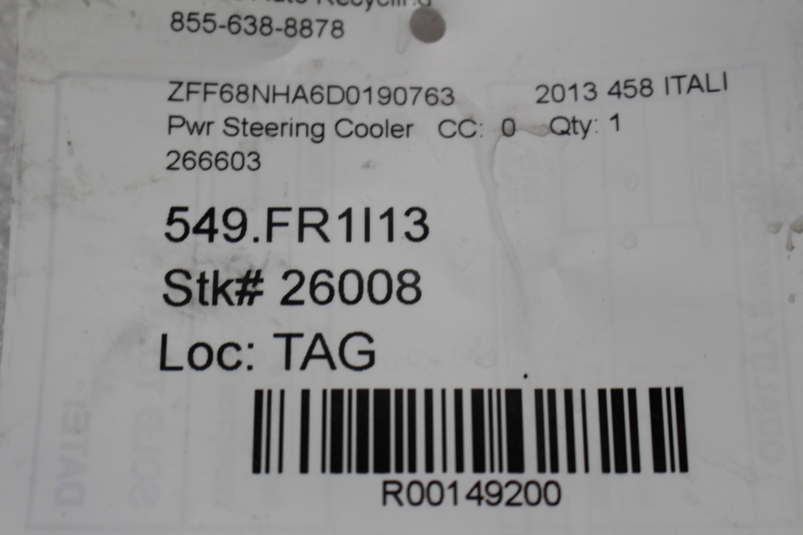 Ferrari 458 Power steering delivery pipe P/N 266603