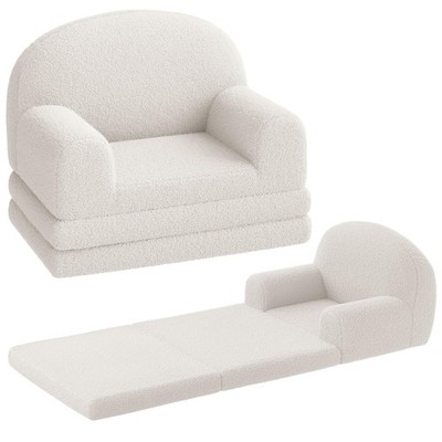 2-in-1 Comfy Toddler Couch Fold Out, Kids Sofa Chair Lounger with Sherpa Fabric