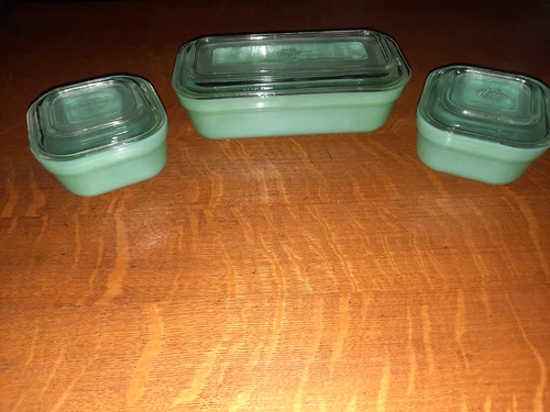 3-Piece Set of Fire King Oven Ware Jadeite Refrigerator Dishes