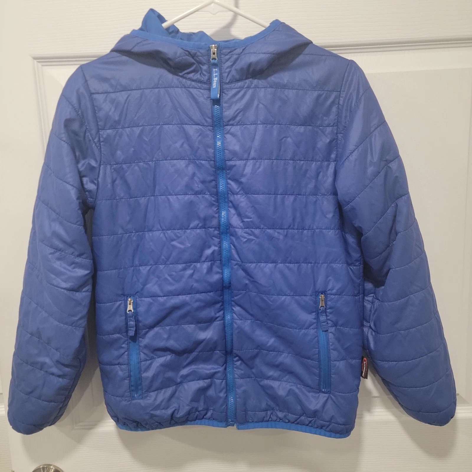 L.L. Bean Primaloft Packaway Hood Puffer Jacket Boys Medium 10-12 Blue