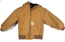 Carhartt Jacket Youth XXS 4-5 Brown Canvas Hooded Full Zip Active Quilted Lined