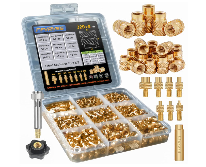 320+8Pcs Premium Brass Threaded Inserts，M2 M2.5 M3 M4 M5 Thread Metric Knurled