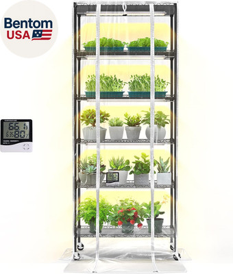 Indoor Greenhouse with Grow Light, DIY Plant Shelf with Cover, 6 Tier Plant Stan