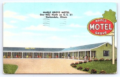 Postcard Carbondale Illinois Maple Grove Motel U.S. 51