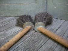 2 Antique Vintage HORSE HAIR BRUSH Large 3 1/2" Bristles - 23" Wood Handle