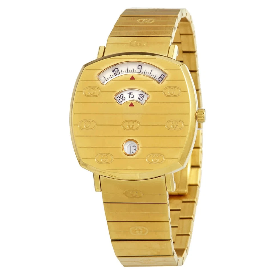 Reloj Gucci Grip Cuarzo Esfera Blanca Tono Oro Amarillo Damas YA157403