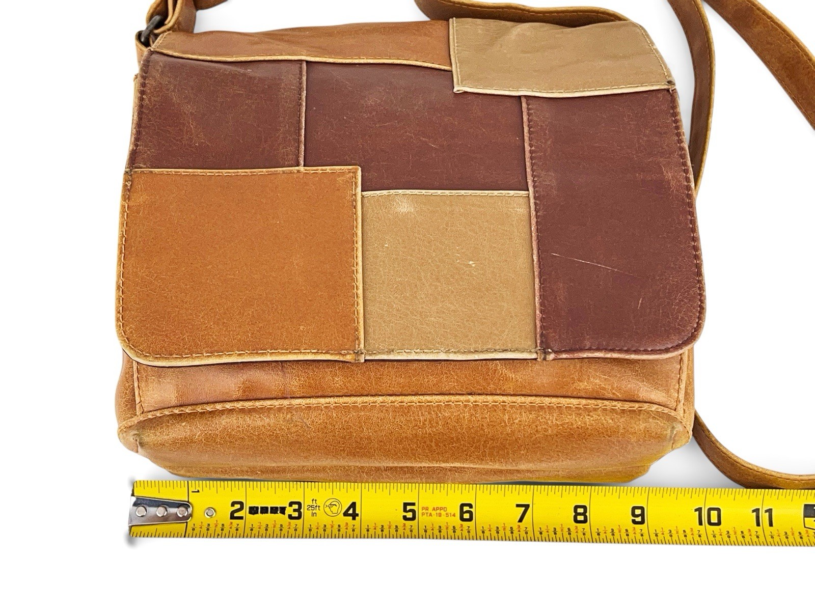 Vintage 70s Artisan Patchwork Leather Crossbody P… - image 7