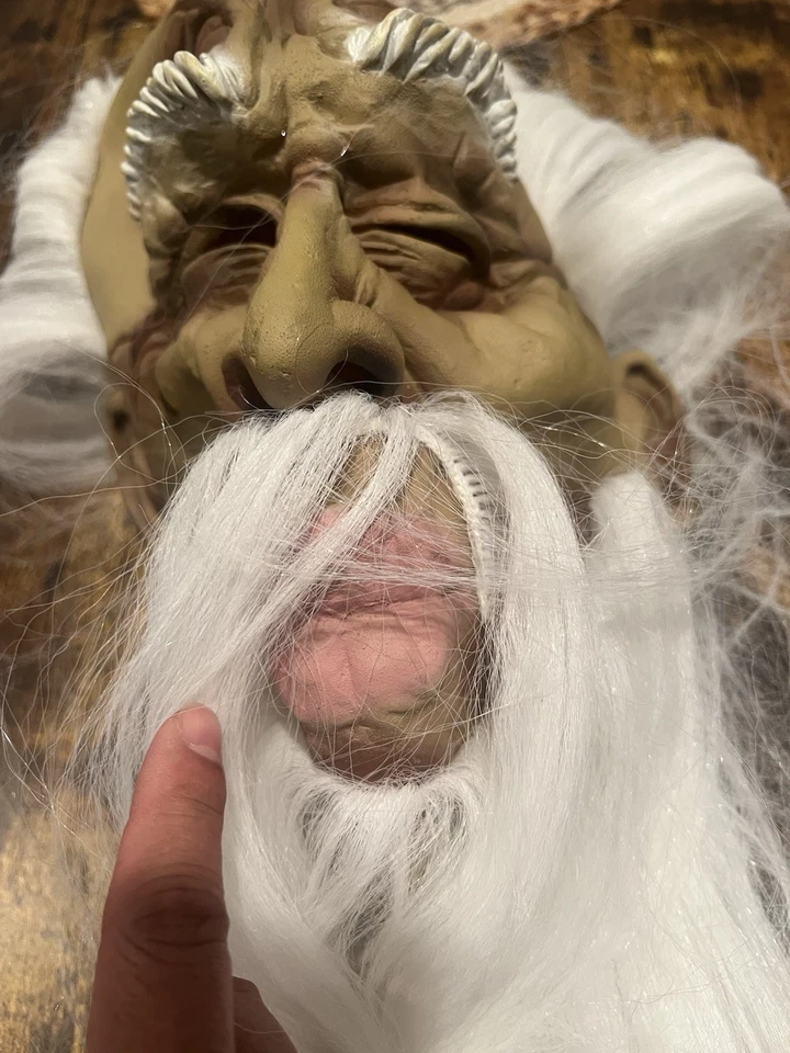 Vintage Old Man Halloween Mask With White Long Hair Beard And Pink Puffy Lips - Image 3 of 4