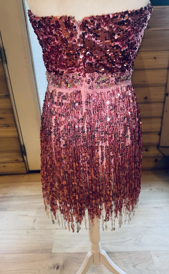 Vestido rosa con flecos Lime by Riva talla 6 para mujer Foto 3 de 4