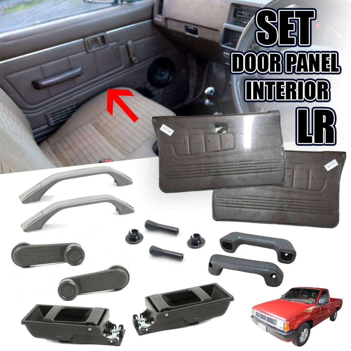 SET DOOR PANEL SIDE HANDLE LOCK INTERIOR LR FOR NISSAN D21 TD