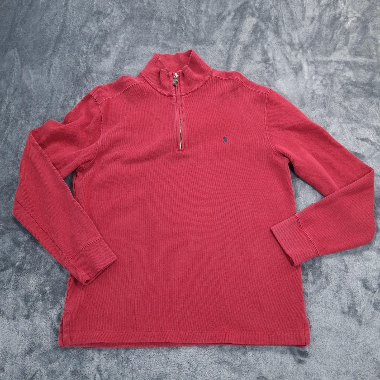 Vtg Y2K Polo Ralph Lauren Quarter Zip Sweater Mens Medium Red Cotton Mock Neck